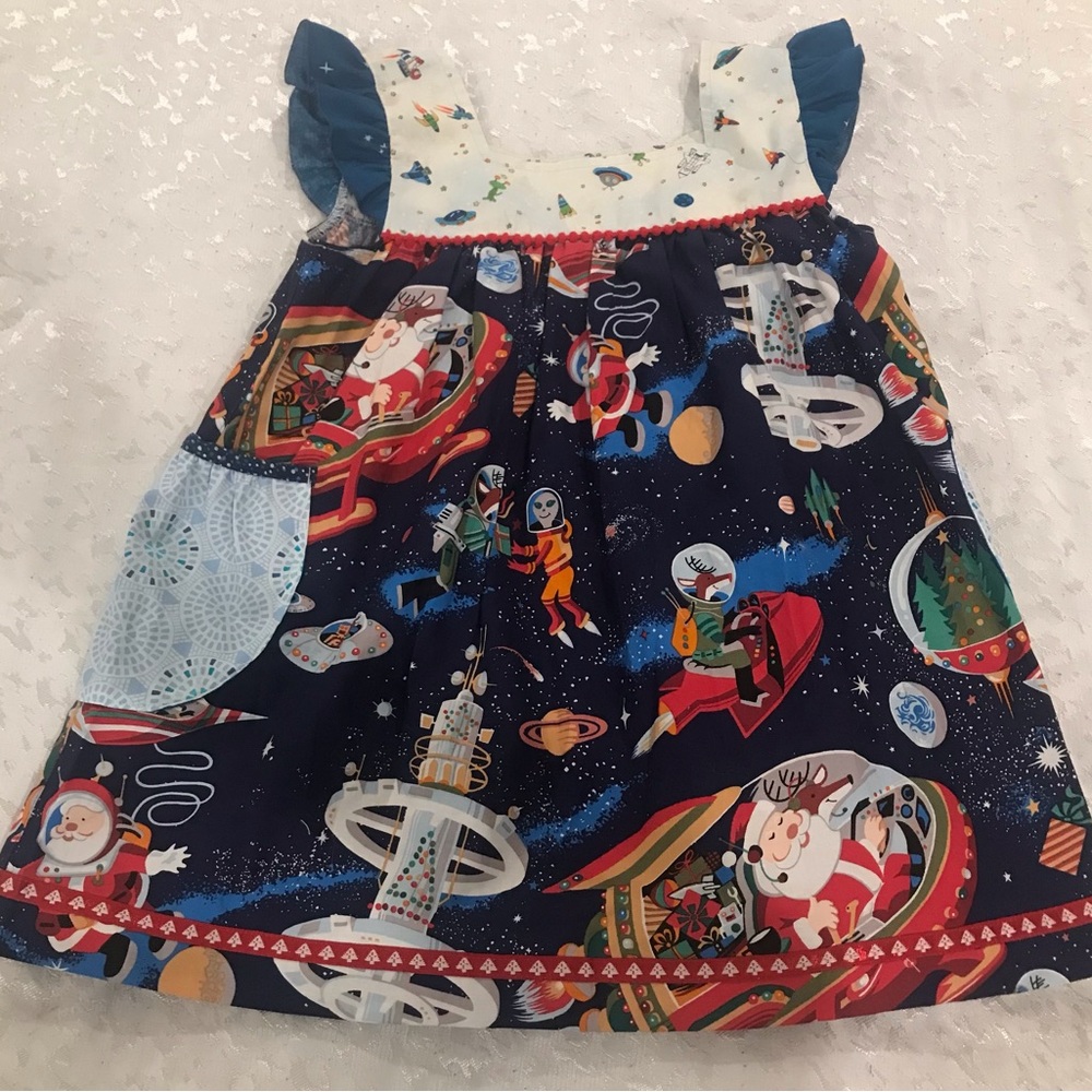 Girls Space Santa Holiday Dress - Navy, Red, White NWT